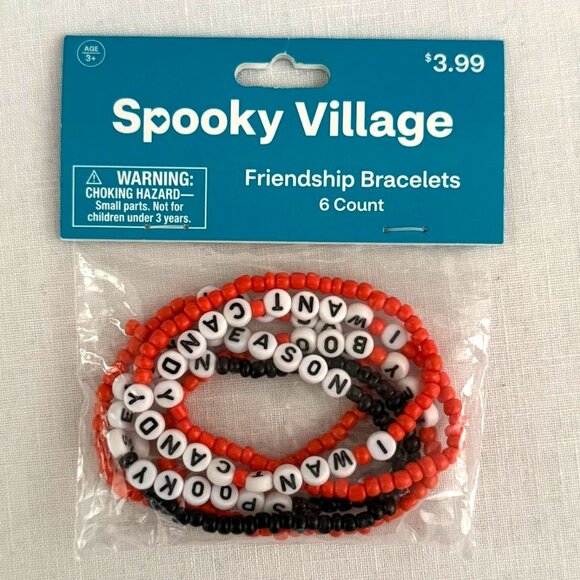 Halloween Friendship Bracelets Set 6 Count Orange Black White Spooky Village - Picture 1 of 6